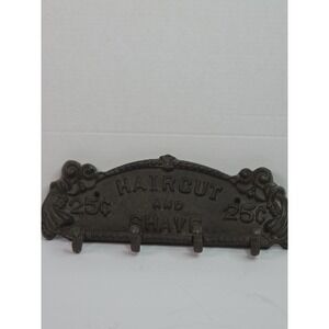 Antique Style Cast Iron Coat Hat Rack Barber Haircut And Shave 25 Rust Color
